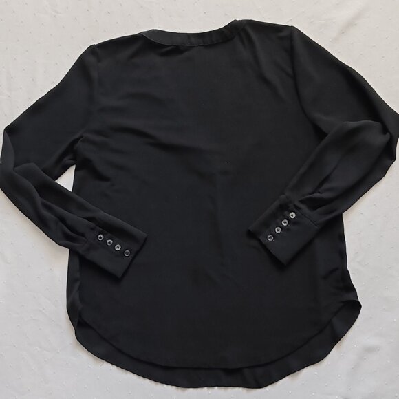 Ann Taylor Black V-Neck Blouse Long Sleeve Button Cuff Shirt Size XS Professiona - Picture 7 of 14